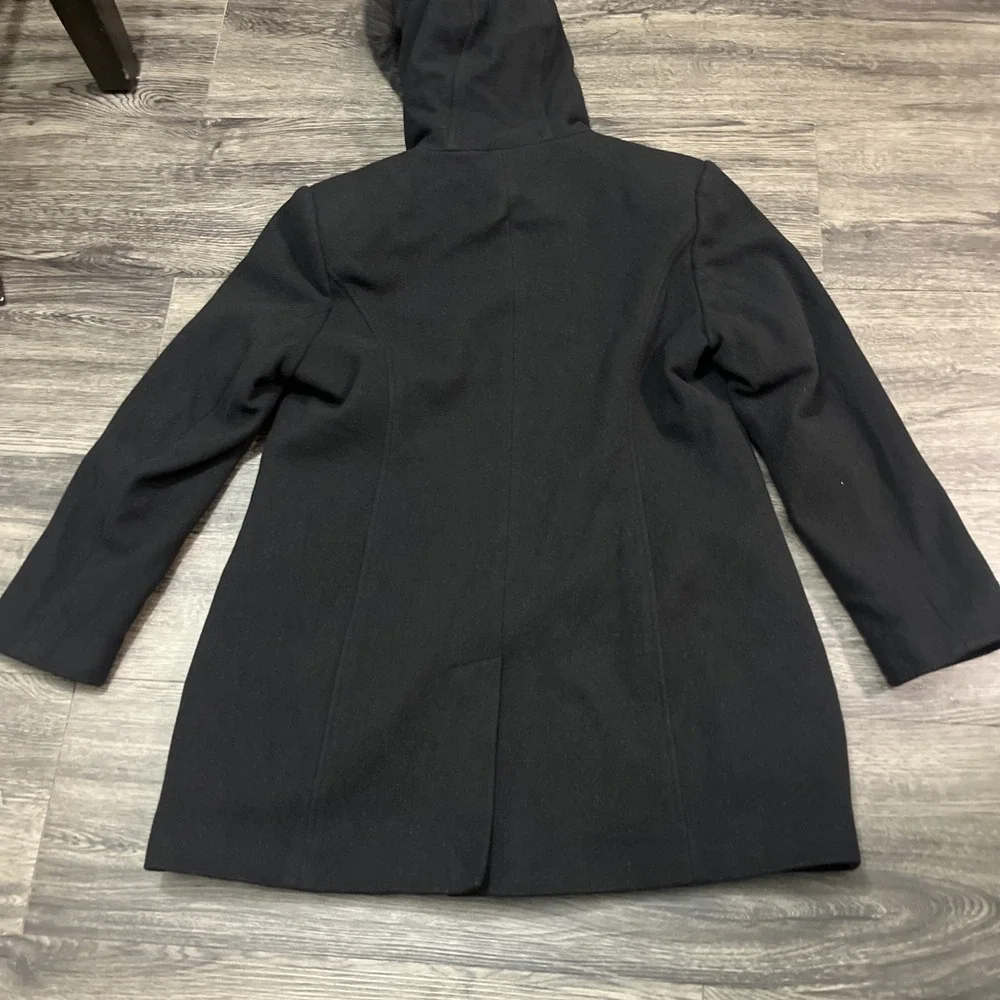 Sachi Collection Black Cashmere Blend women's Coat Size PL  Finland Fox Fur Trim - Picture 9 of 15